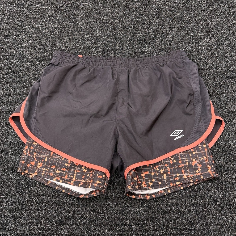 Umbro 2-in-1 Running Shorts Men M Black Coral Mesh Comp Liner Splatter Print